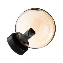 Wandlamp Glassy, zwart, amber, glas, E14, Ø 14 cm