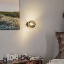 Wandlamp Glassy, zwart, grafiet, glas, E14, Ø 14 cm