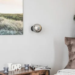 Wandlamp Glassy, zwart, grafiet, glas, E14, Ø 14 cm