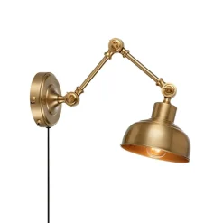 Wandlamp Grimstad, antiek messing, ijzer, stekker