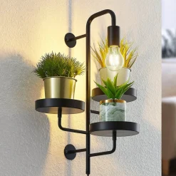 Wandlamp Hanjo, hoogte 50 cm, zwart, metaal