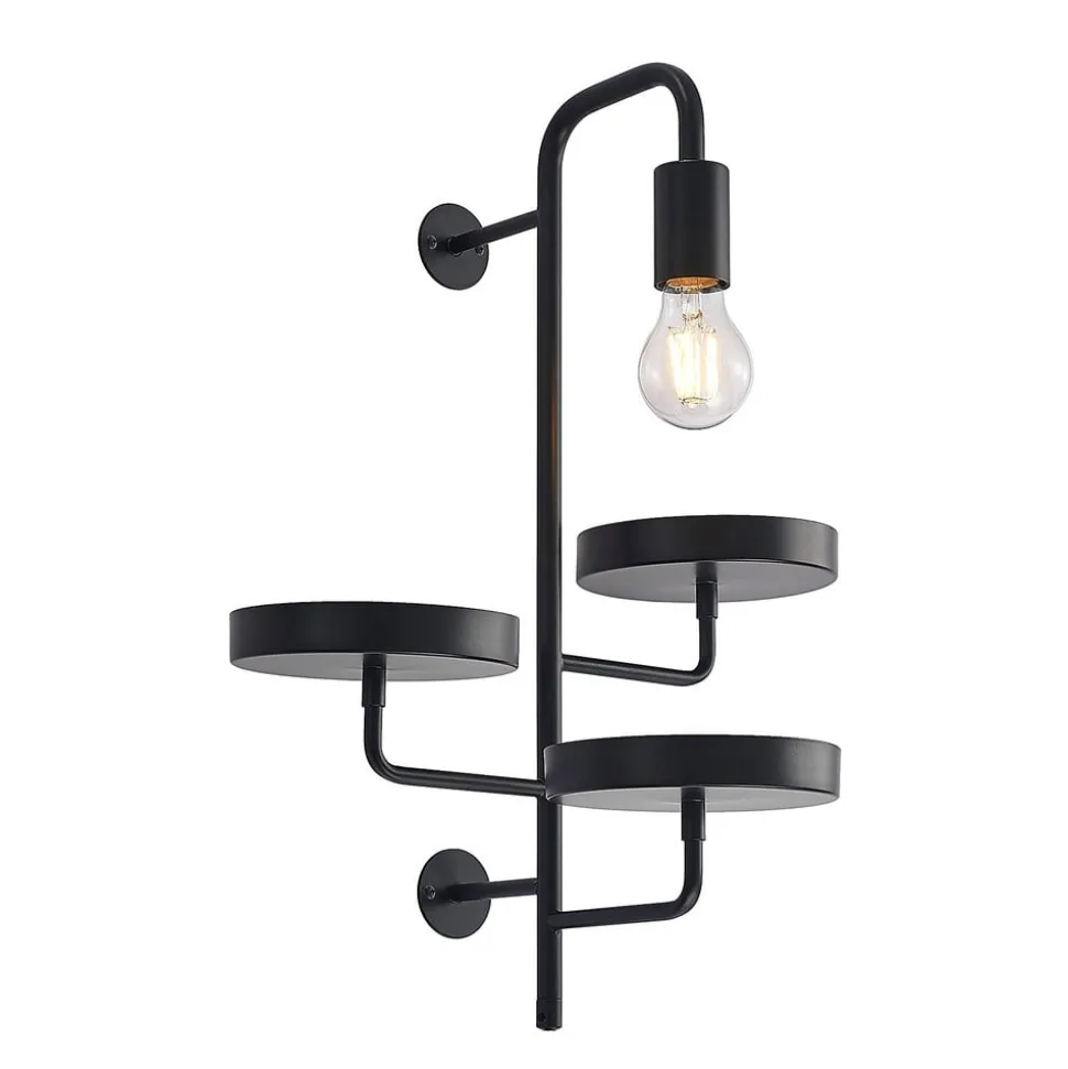 Wandlamp Hanjo, hoogte 50 cm, zwart, metaal