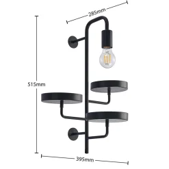 Wandlamp Hanjo, hoogte 50 cm, zwart, metaal