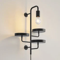 Wandlamp Hanjo, hoogte 50 cm, zwart, metaal