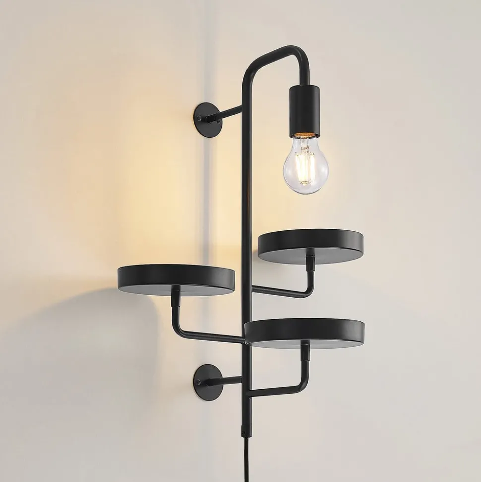 Wandlamp Hanjo, hoogte 50 cm, zwart, metaal