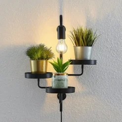 Wandlamp Hanjo, hoogte 50 cm, zwart, metaal