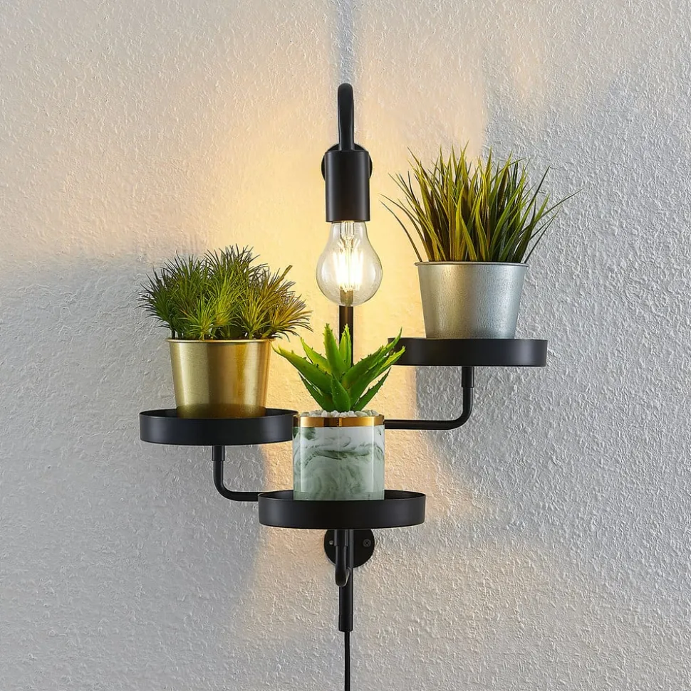 Wandlamp Hanjo, hoogte 50 cm, zwart, metaal