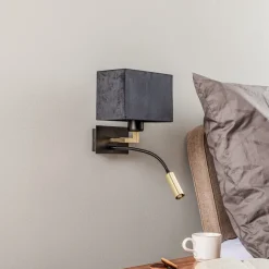 Wandlamp Harry, hoekig, zwart/messing/zwart