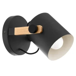 Wandlamp Hornwood met houtdetail, zwart