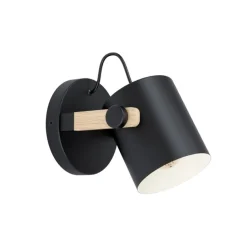 Wandlamp Hornwood met houtdetail, zwart