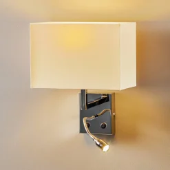 Wandlamp Hotel LED, wit, textiel, 2-lamps, LED leeslamp