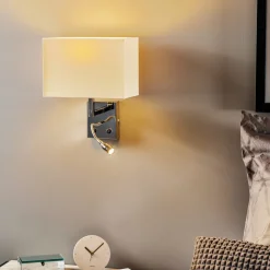 Wandlamp Hotel LED, wit, textiel, 2-lamps, LED leeslamp