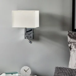 Wandlamp Hotel LED, wit, textiel, 2-lamps, LED leeslamp