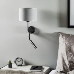 Wandlamp Hotel Plus met leeslampje, grijs