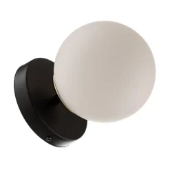 Wandlamp Kiba, zwart/goud, kap glazen bol