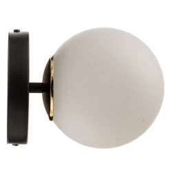 Wandlamp Kiba, zwart/goud, kap glazen bol