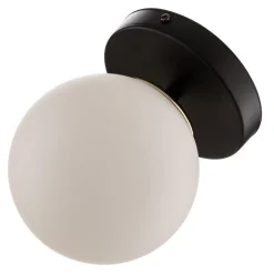 Wandlamp Kiba, zwart/goud, kap glazen bol