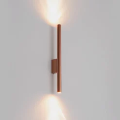 Wandlamp Laser, koperkleurig, metaal, 40 cm hoog, G9