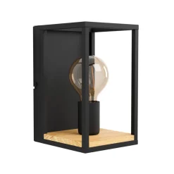 Wandlamp Libertad, breedte 14 cm, zwart/hout, staal