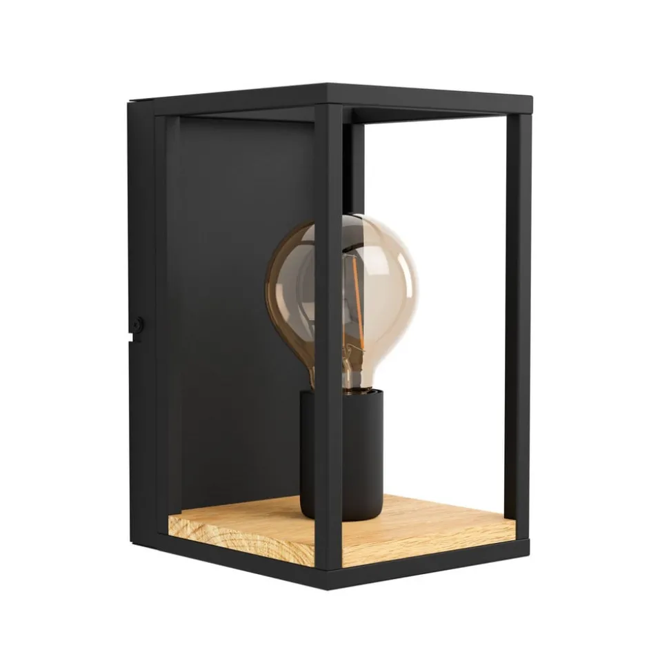 Wandlamp Libertad, breedte 14 cm, zwart/hout, staal