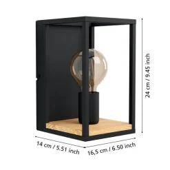 Wandlamp Libertad, breedte 14 cm, zwart/hout, staal