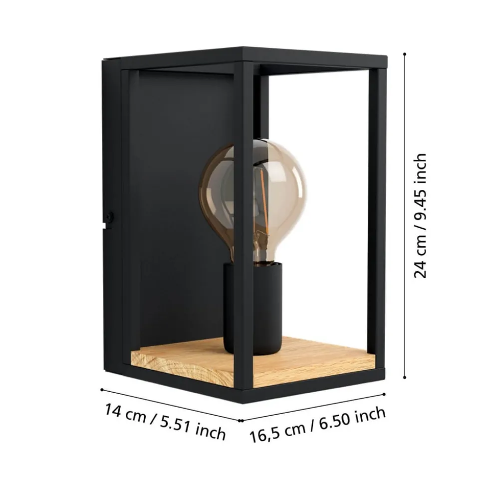 Wandlamp Libertad, breedte 14 cm, zwart/hout, staal