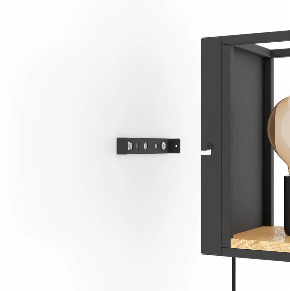 Wandlamp Libertad, breedte 14 cm, zwart/hout, staal