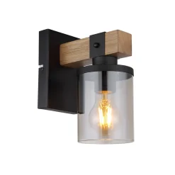 Wandlamp Lila met hout-dwarsarm en glazen kap