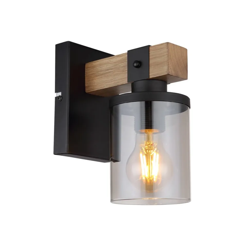 Wandlamp Lila met hout-dwarsarm en glazen kap