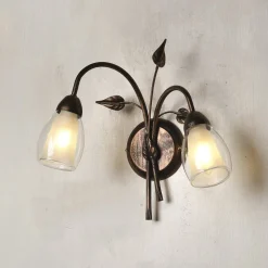 Wandlamp Liliana, 2-lamps, zwart, roodgoud, metaal