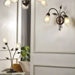 Wandlamp Liliana, 2-lamps, zwart, roodgoud, metaal