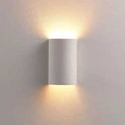 Wandlamp Lindby Colja, rond, hoogte 16 cm, gips, wit