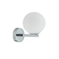 Wandlamp Lucande Bidolo, chroomkleurig, glas, Ø 12 cm, IP44