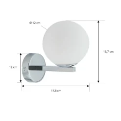 Wandlamp Lucande Bidolo, chroomkleurig, glas, Ø 12 cm, IP44