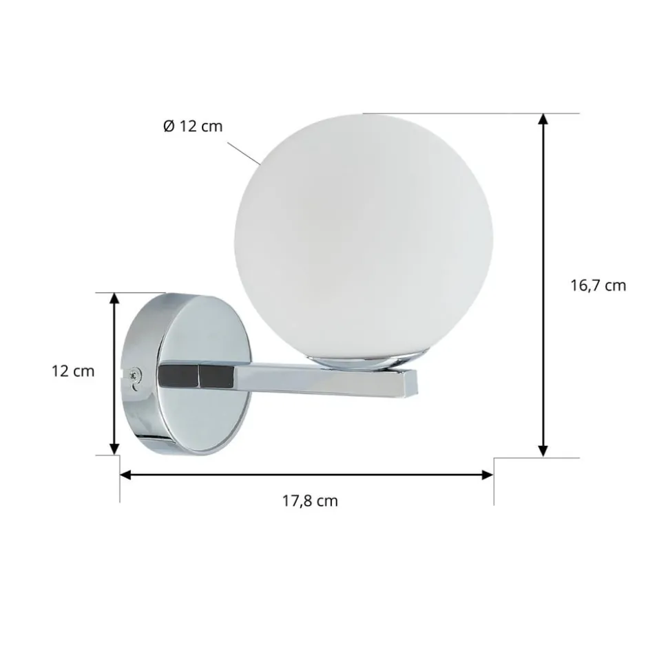 Wandlamp Lucande Bidolo, chroomkleurig, glas, Ø 12 cm, IP44