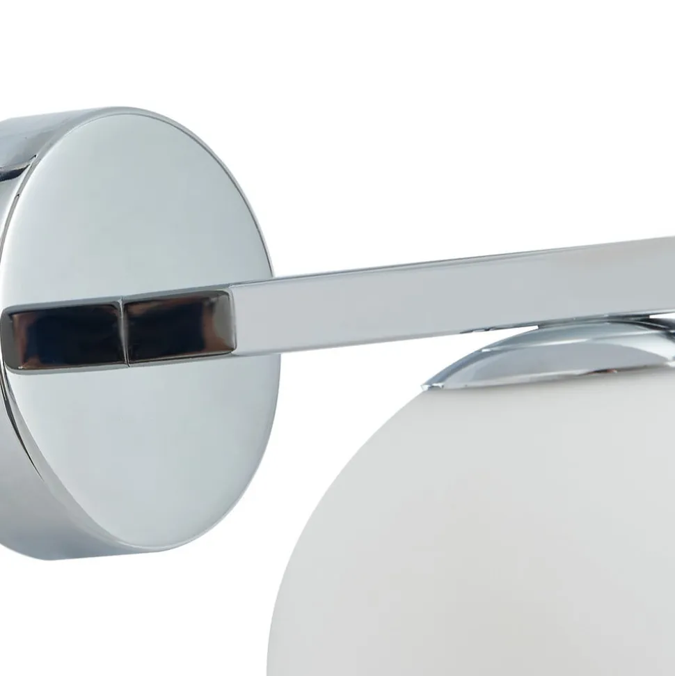 Wandlamp Lucande Bidolo, chroomkleurig, glas, Ø 12 cm, IP44