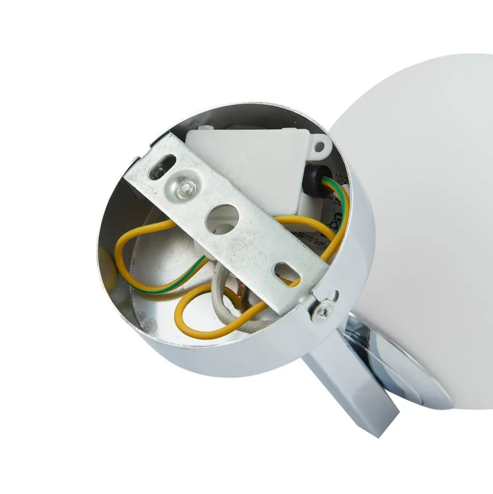 Wandlamp Lucande Bidolo, chroomkleurig, glas, Ø 12 cm, IP44