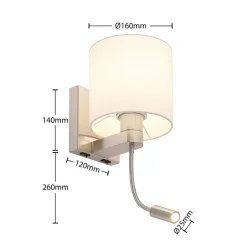 Wandlamp Lucande Brinja, 45 cm, draaibaar, leeslampje, E27