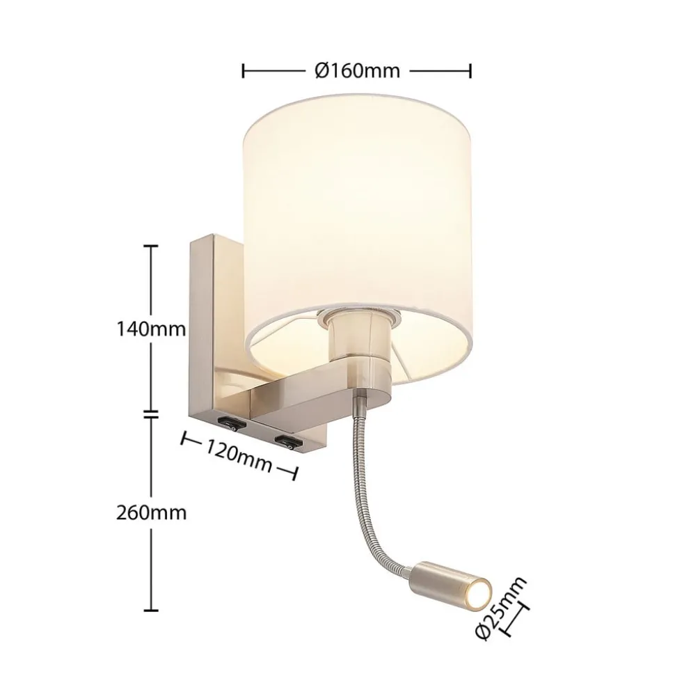 Wandlamp Lucande Brinja, 45 cm, draaibaar, leeslampje, E27