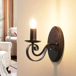 Wandlamp Lucande Caleb, 18 cm, roestkleurig, metaal, E14