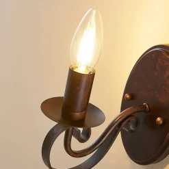 Wandlamp Lucande Caleb, 18 cm, roestkleurig, metaal, E14