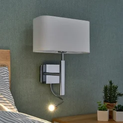 Wandlamp Lucande Jettka, hoogte 63 cm, leesarm, textiel