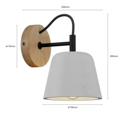 Wandlamp Lucande Kalinda, grijs, beton, 20 cm hoog, E14