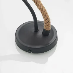 Wandlamp Lucande Ropina, zwart, henneptouw, hoogte 25cm