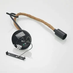 Wandlamp Lucande Ropina, zwart, henneptouw, hoogte 25cm