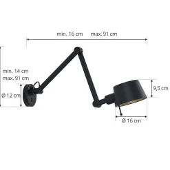 Wandlamp Lucande Silka, zwart, metaal, 9,5 cm hoog