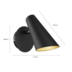 Wandlamp Lucande Wibke, hoogte 24 cm, zwart, goud, metaal