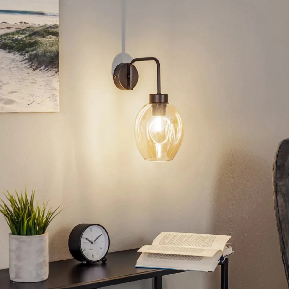 Wandlamp Lukka, 1-lamp, zwart/amber
