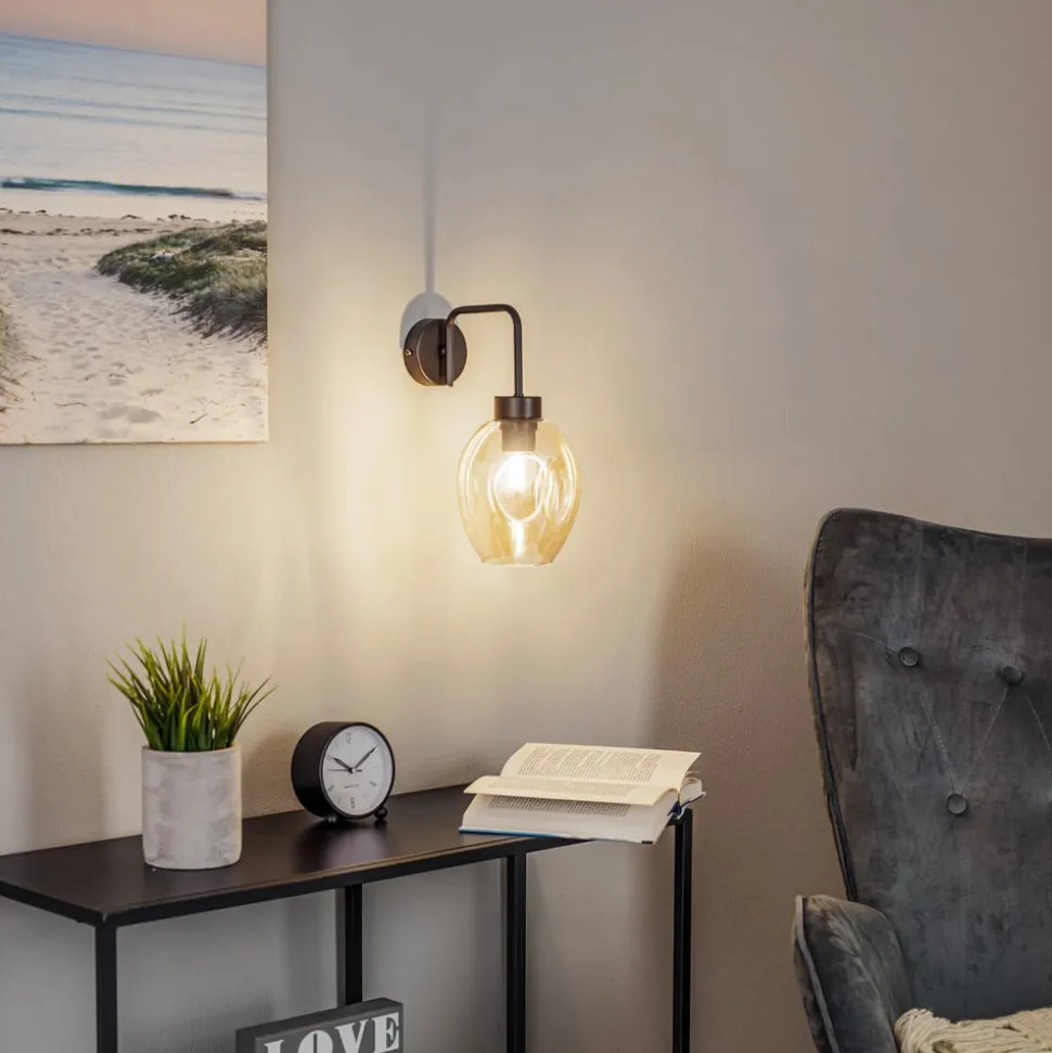 Wandlamp Lukka, 1-lamp, zwart/amber