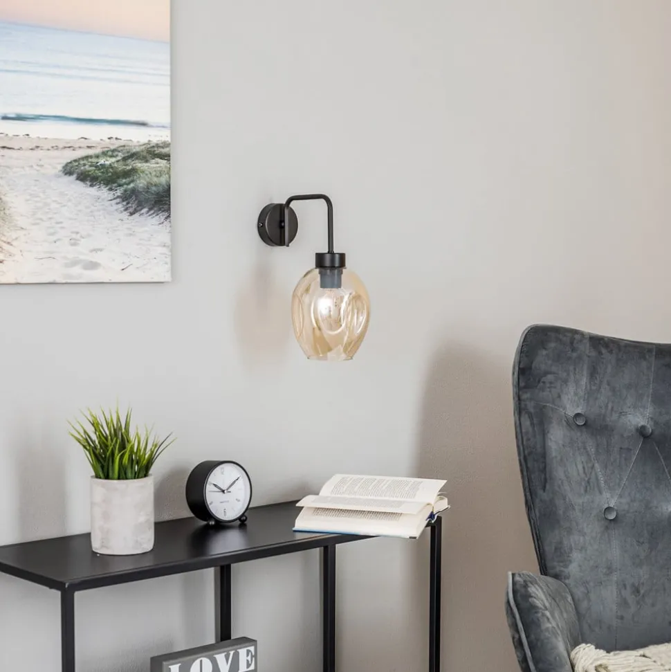 Wandlamp Lukka, 1-lamp, zwart/amber